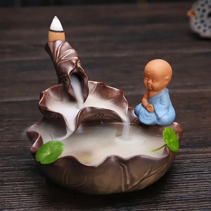 Дым водопад печь для ароматерапии Прекрасный маленький монах керамическая курильница с обратным потоком ладан горелки фиолетовый; песок палочки для благовоний держатель