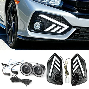 

For Honda Civic 2017 2018 2019 Car LED DRL Daytime Running Turn Signal Light +COB Angel Eye Kit