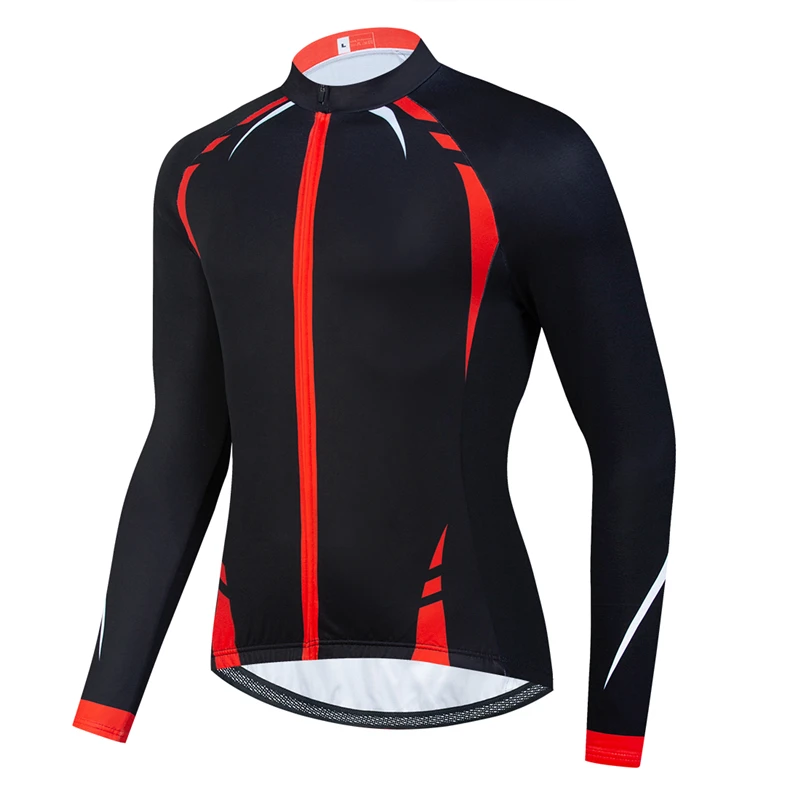 Шоссейная велосипедная футболка с длинным рукавом, унисекс, в полоску, MTB, куртка, велосипедная, зимняя, тепловая, флисовая, ветрозащитная, для велоспорта, мужская куртка - Цвет: Red-Black2