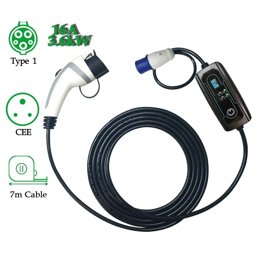 

EV Charger Level 2 16Amp Portable Electric Vehicle Charger, CEE Plug 220V-240V Car Charging Cable, SAE J1772