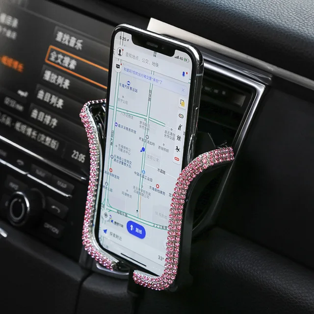 Universal Car Phone Holder with Bing Crystal Rhinestone Car Air Vent Mount Clip Cell Phone Holder for iPhone Samsung Car Holder pink