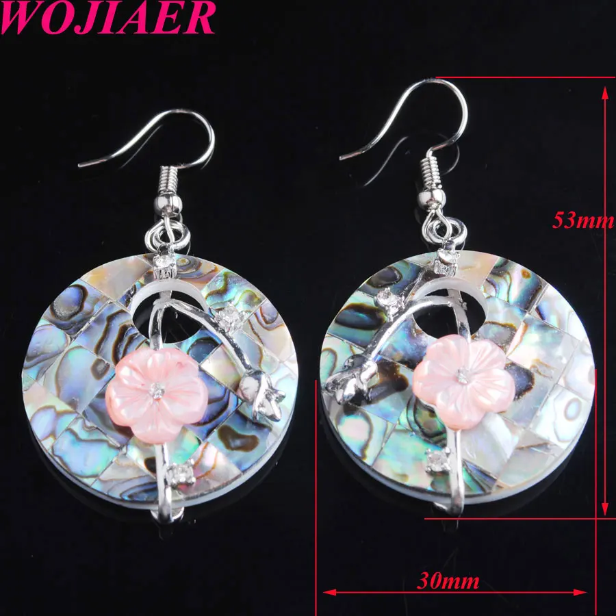 WOJIAER Fashion Hollow Women Dangle Drop Earrings Natural Donut Mother of Pearl Shell Flower Crystal CZ Jewelry Earrings PBV909 - Окраска металла: 5 pair Round