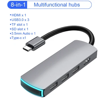 

Multi Port USB Type C HUB 8 in 1 Usb HUB HDMI PD Charge SD Card Reader Hub for Macbook Pro/Air Laptop Notebook