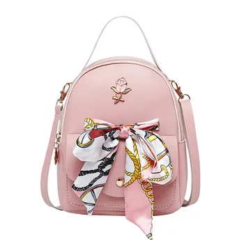 

kids Mini school Backpack Teenager girl fashion small casual bag women Shoulder Crossbody Bag with bow Silk scarf cosmetic pouch
