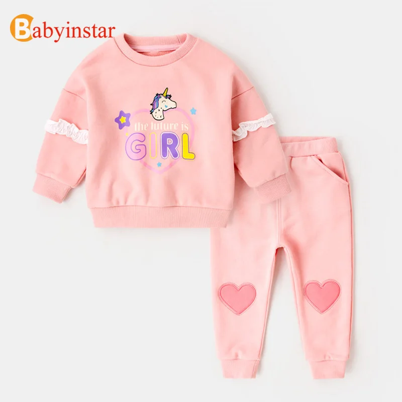 Babyinstar/Новое поступление Детские комплекты для девочек толстовка с принтом