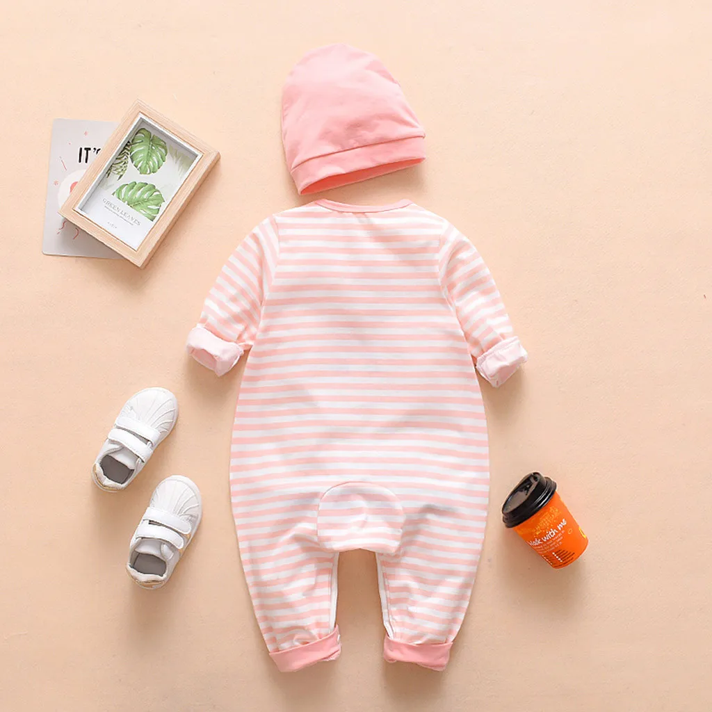 MUQGEW/Новое поступление, ползунки пингвин в полоску с длинными рукавами для маленьких мальчиков и девочек, комбинезон+ шапка