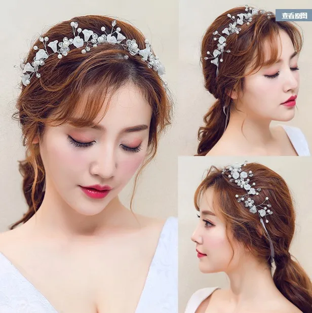 Bridal Headwear Elegant Wedding Hair Accessories Crystal Pearl Flower Girl Headband Ribbon Headpiece Jewelry
