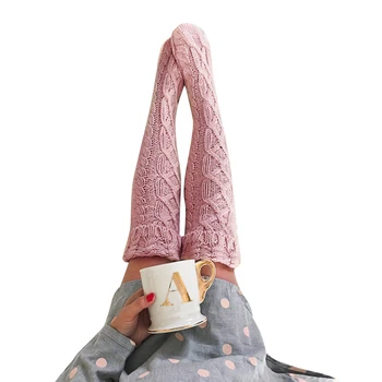 

Women High Stockings Winter Autumn Warm Knitted Over Knee Socks Leggings GDD99