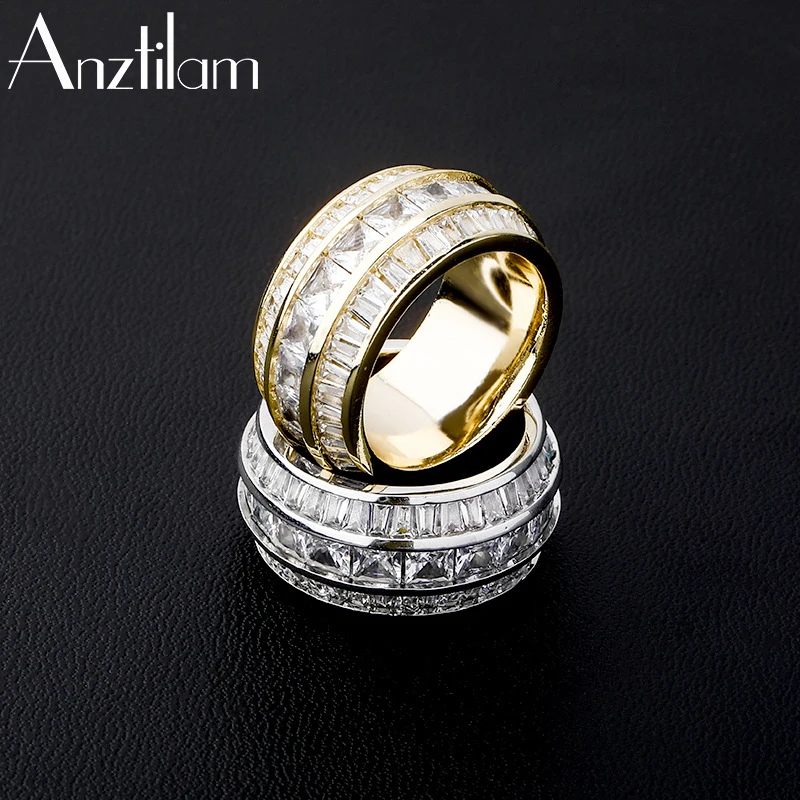 

12mm New Design Three Row Square Paved Iced Out CZ Stone Hip Hop Rings for Men Women Menâ€™s Ring Jewelry