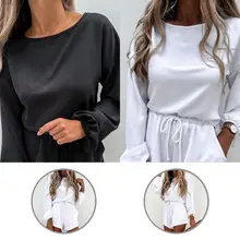 

Tracksuit 2Pcs/Set Stylish O-Neck Long Sleeve Top Shorts Suit Two Piece Set Women Shorts Suit O-Neck for Work