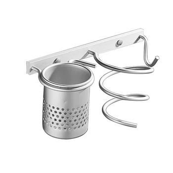 

Gold Hair Dryer Holder Space Aluminium Bathroom Wall Shelf Hair Dryer Rack with Basket bathroom shelf Bathroom Accessories