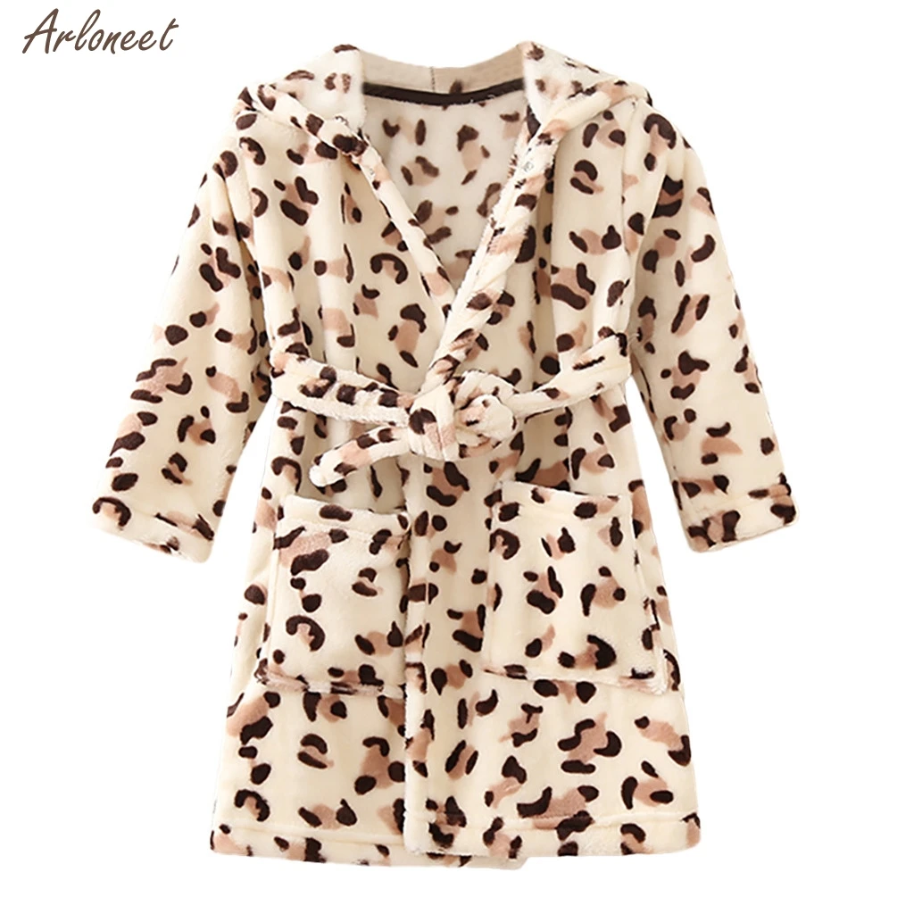 Toddler Baby Boys Girls Print Thick Warm Flannel Bathrobe Night-robe Pajamas Girls Coat Baby Pajamas Sleepwear Outfits New
