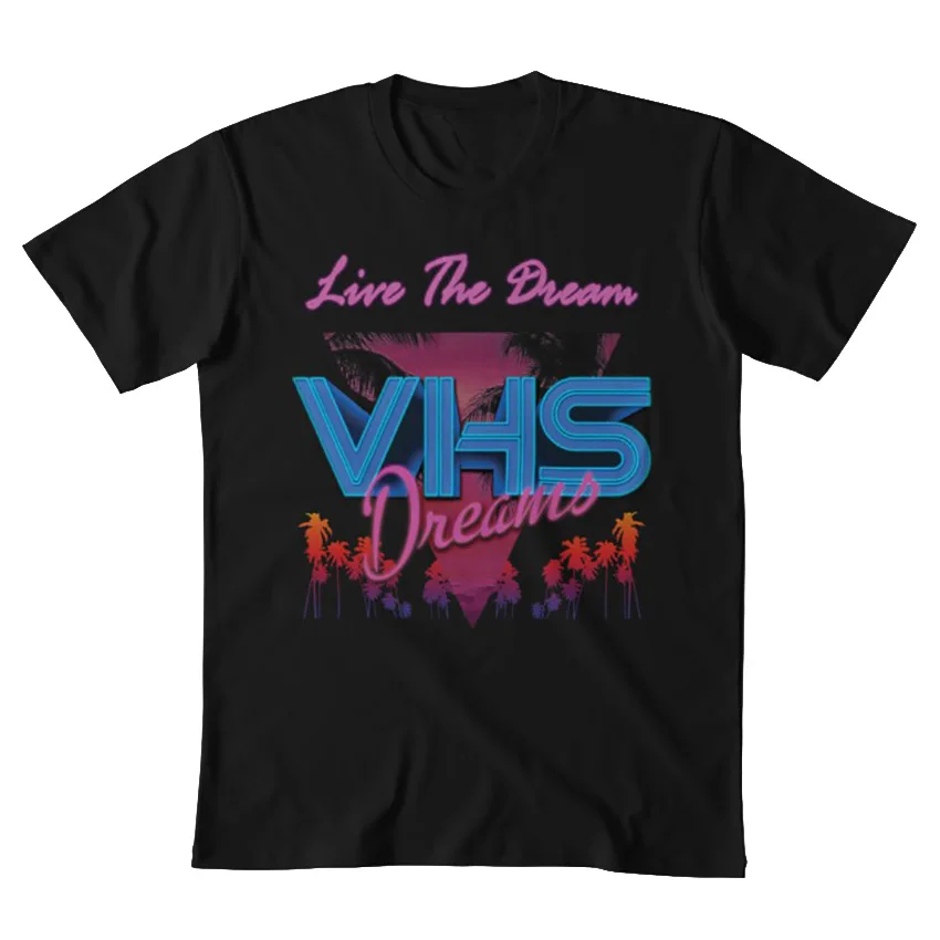 VHS Dreams Live the Dream-PALMS футболка vhs dreams Ретро synthwave 80s ностальгия неоновая сетка palms vhs