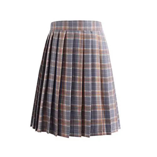 grey plaid JLI MAY/плиссированные мини-юбки с высокой талией юбка в стиле Харадзюку для девочек однотонная клетчатая Повседневная шикарная школьная форма в японском и корейском стиле, большие размеры - Цвет: grey plaid