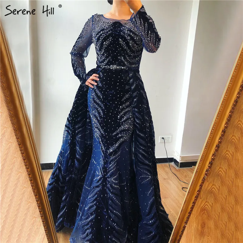 long evening dress Dubai Deep-V Crystal Sexy Luxury Formal Gowns 2021 Sleeveless Heavy Beading Evening Dresses Design Serene Hill LA70198 black formal gown