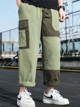  Hip Hip Pants Vintage Color Block Patchwork Cargo Harem Pant Streetwear Harajuku Ankle-Length Sweatpant 100% Cotton Trousers 4XL 