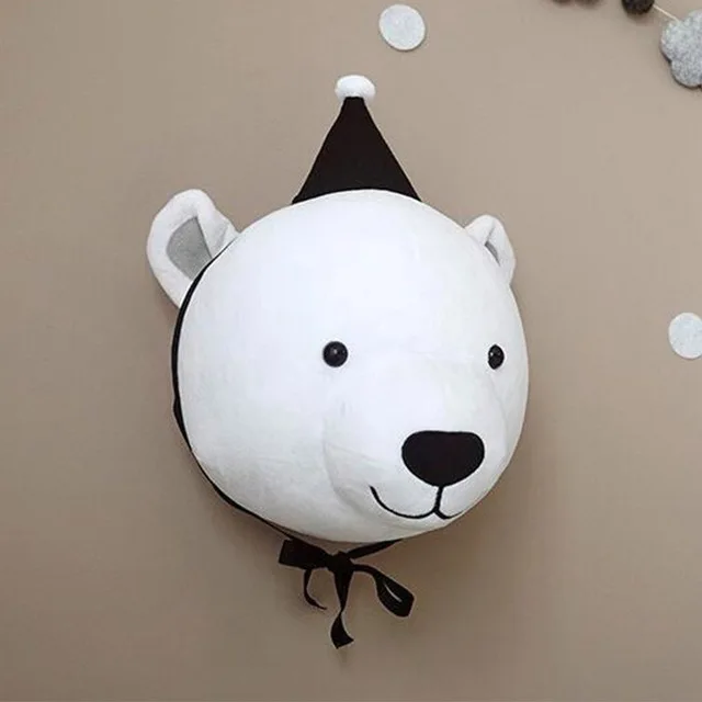 Kids Room Decoration 3D Animal Heads Elephant Deer Unicorn Head Wall Hanging Decor For Children Room Nursery Room Decoration - Цвет: Bear with hat