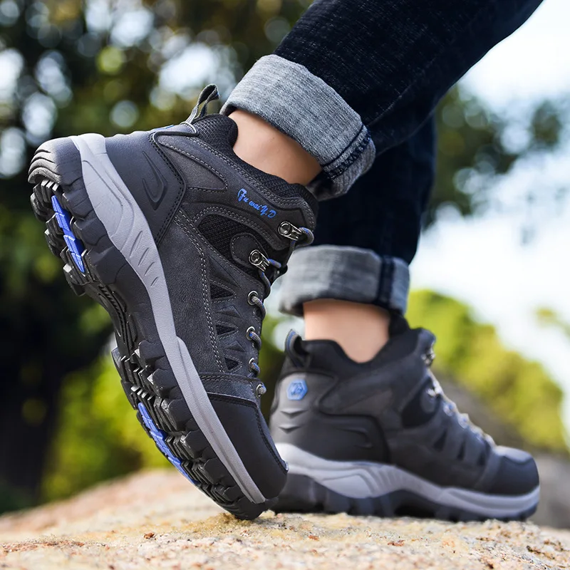 New Hot Men Comfortable Non-Slip Hiking Shoes Leather Sneakers Men woman Breathable Hiking Boots Big Size 39-46