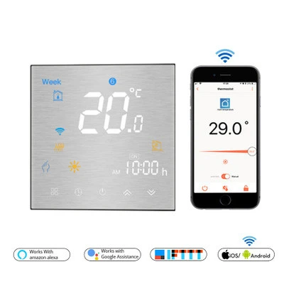 Termostato inteligente pantalla Digital colorida, malla cepillada para caldera Gas/agua/calefacción eléctrica de suelo, termostato de Google Home|Piezas para herramientas| - AliExpress