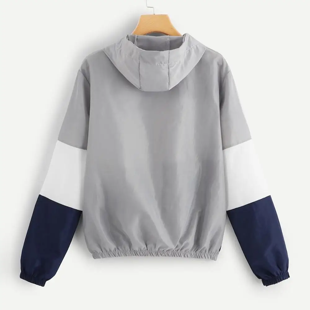 Outdoor Riding Jacket Autumn Women Long Sleeve Patchwork Hooded Zipper Pockets Casual Sport Coat Female Clothing Jacket