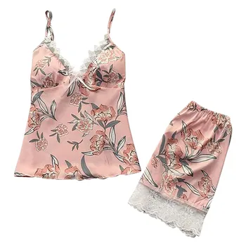 

YOUYEDIAN women pajama sets v neck strap crop top Sexy Lingerie Lace Nightdress Sleeping Gown Suit With Sling Underwear#y40