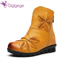 Glglgege/ г. Новые кожаные ботинки на плоской подошве для мам удобные женские ботинки на плоской подошве в национальном стиле повседневные ботинки ручной работы с цветами
