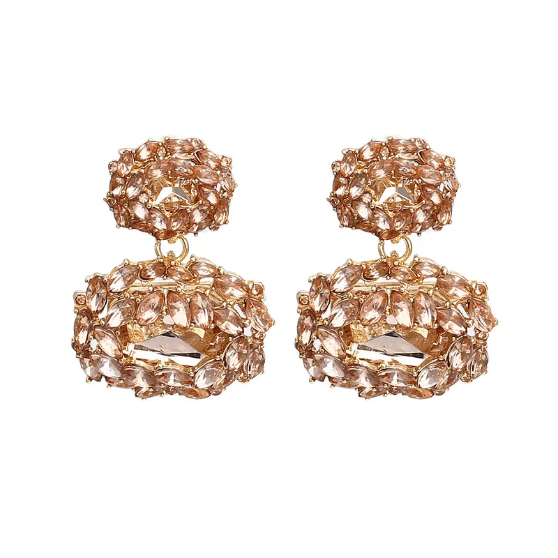 

source of goods exaggerated geometric alloy crystal set Earrings Za retro earrings earrings manufacturers direct sales