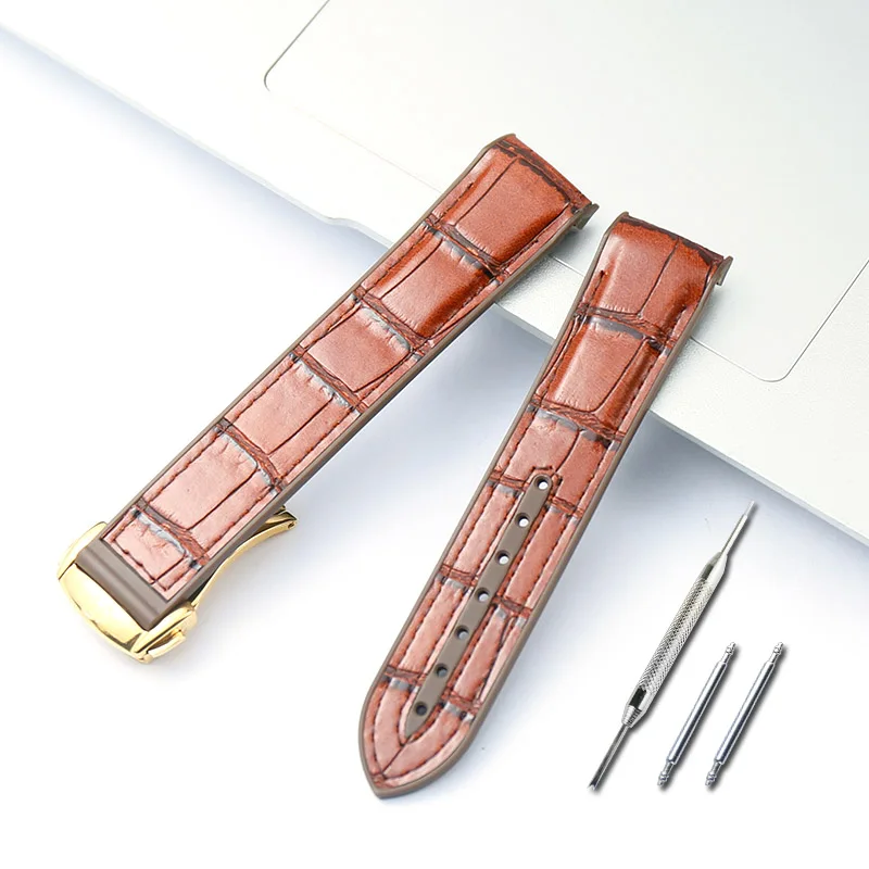 Coffee brown 2 20 мм/22 мм изогнутый конец силиконовый резиновый ремешок для часов с металлической подходит для Omega ремешок Seamaster 300 AQUA TERRA AT150 890 - Цвет ремешка: Coffee brown 2