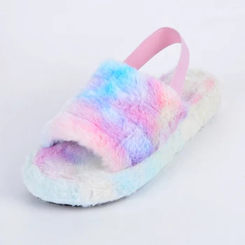 

2020 US STOCK Women Furry Fur Slides Indoor Home Slippers Woman Fluffy Flip Flops Ladies Home Shoes Female Flats Shoes Chanclas