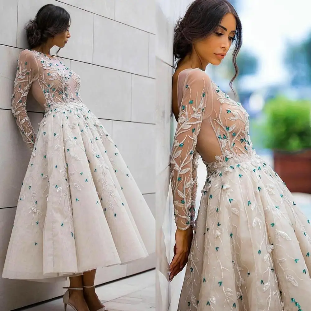 

2020 Prom Dresses Lace Beaded Crystals Evening Dress Ankle Length Formal Party Reception Second Gowns