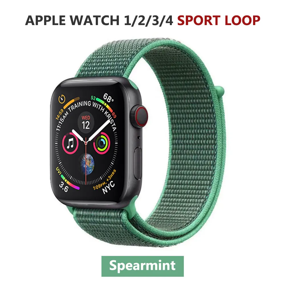 Спортивная петля нейлоновый ремешок для Apple Watch серии 5 40 мм 44 мм серия 4, браслет ремень нейлоновый тканый наручный ремешок для iWatch 38 42 - Цвет ремешка: Spearmint