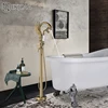Nnekjcag Luxury Gold Swan Floor Bathtub Faucet Single Handle With Handshower Freestanding Bath Shower Mixer Tap Bathroom Crane 1