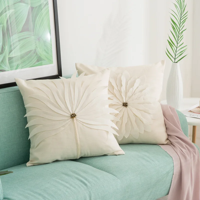 

Home Decorative Three-dimensional patch embroidery petal pillow Linen cushion cover Nordic dandelion woven cushion cover