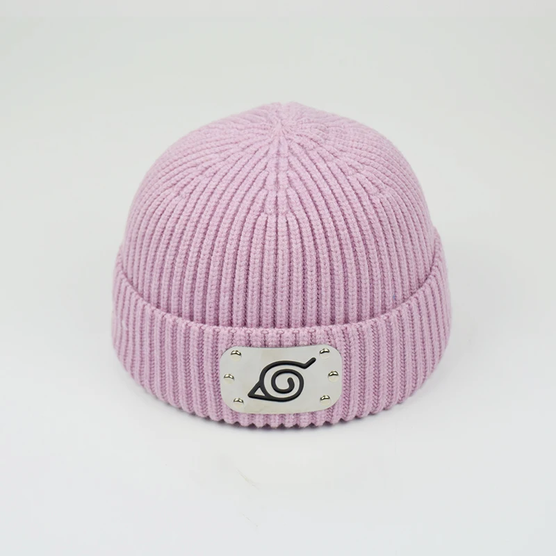 pink Зимний тренд Наруто значок Вышивка милые шапки модные эластичные Skullies& Beanies - Цвет: pink