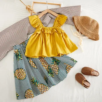 

Fashion Girls Clothes Set Summer Solid Ruffles Shirt & Pineapple Skirt Fashion Suit for Baby Girl Children Classic Clothes Set