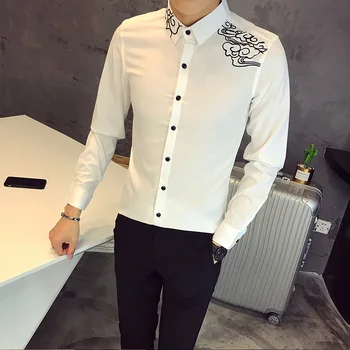 

Brand Designer Tuxedo Fashion 2020 Slim Fit Long Sleeve Shirt Men Embroidery Casual Plus Size Dress Shirts Male Clothing 5XL-S