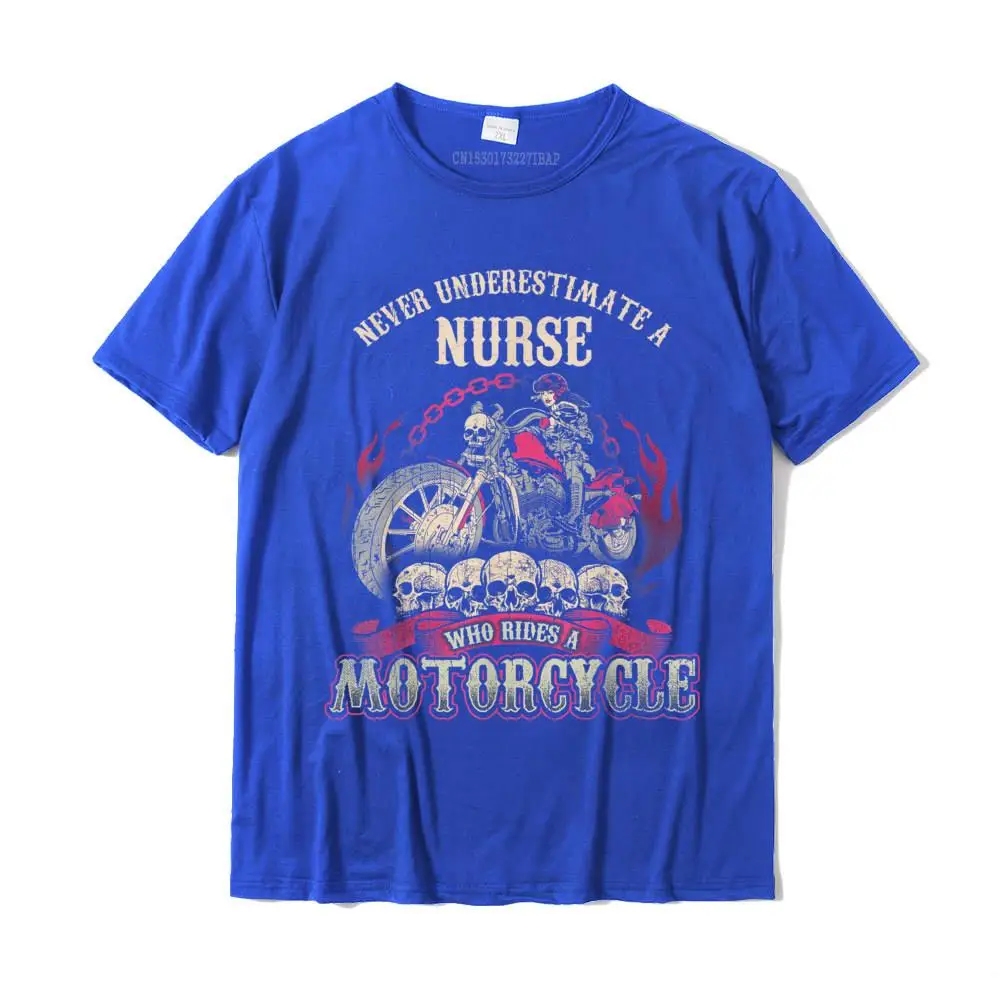 Gift Cute Short Sleeve Family T Shirt Pure Cotton Crew Neck Mens Tops Shirts Casual T Shirts Autumn Top Quality Never Underestimate Nurse Who Rides Motorcycle Biker Shirt T-Shirt__MZ23311 blue