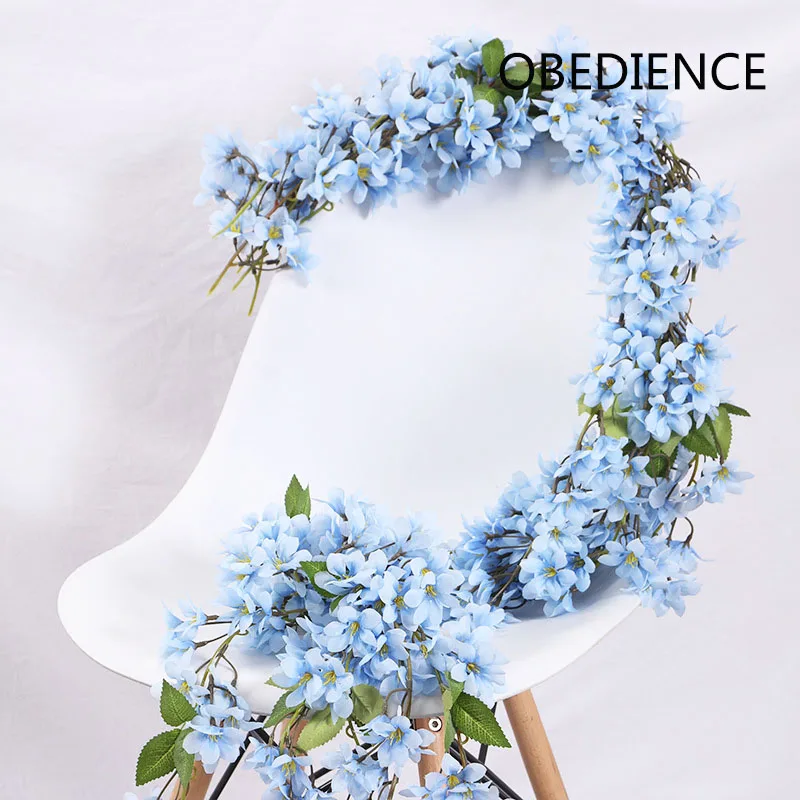Гирлянда сиреневая искусственная лоза Шелковый Искусственный цветок DIY Украшение для свадебной вечеринки настенный фон цветы Вишневый цветок струна - Цвет: Blue