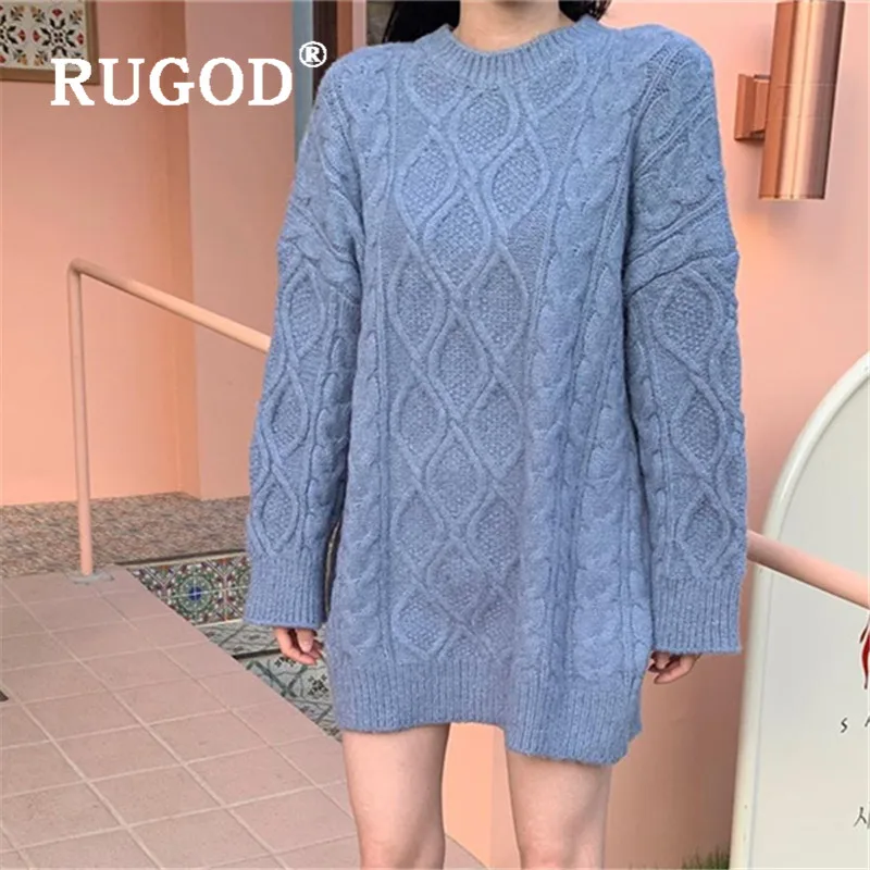 RUGOD Chic knitted sweater women Korean long sleeve twisted loose pullovers female Fashion thickken winter warm outwear