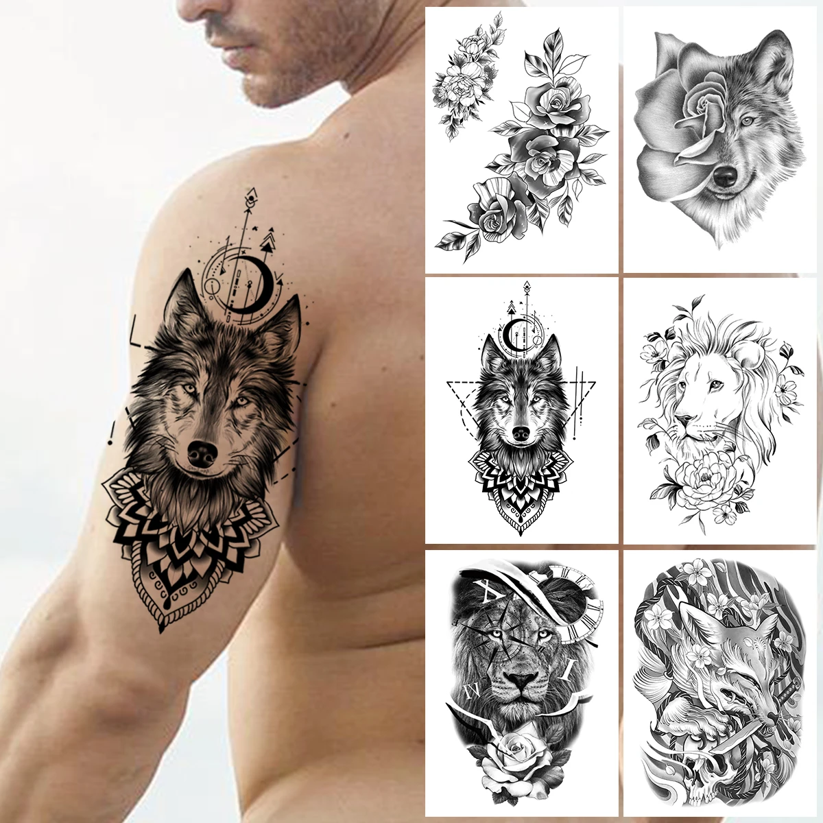 Tatouage Loup Avant Bras Femme Tatouages Temporaires Henné Géométrie Loup pour Hommes Femmes Enfants  Garçons Renard Fleur discuter Tatouage Autocollant DIY Pivoine Noire Faux Tatouages  Avant Bras | AliExpress