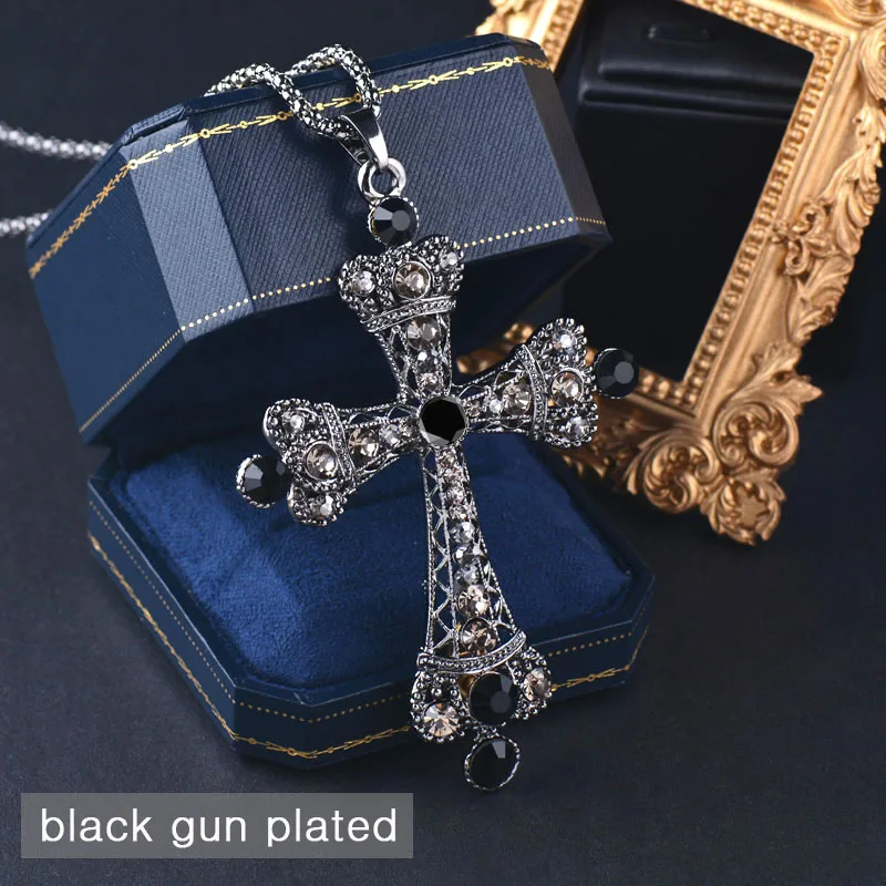 SINLEERY, винтажная подвеска с большим крестом, ожерелье, античное серебро, черный цвет, цепочка, акриловое длинное ожерелье, женское ювелирное изделие MY312 SSA