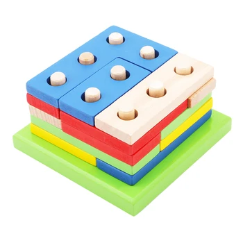

Creative Wooden Building Blocks Assembled Kids Toy Colorful Geometric Shapes Building Blocks Intellectual Toy For Children Gift