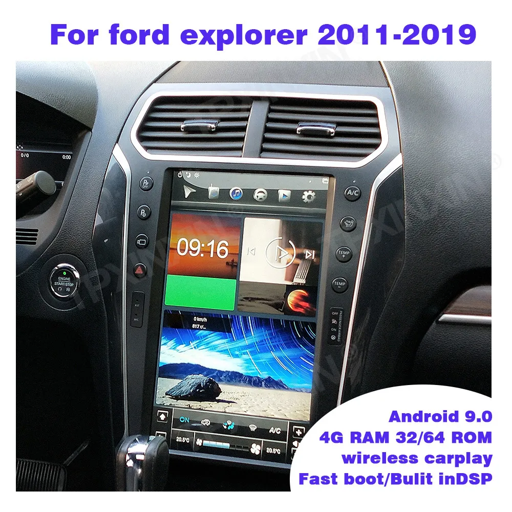 4+64GB 13.6 Android 9.0 For Ford explorer 2011-2019 Vertical Screen Car GPS Navigation Stereo Head Unit Multimedia Player Radio