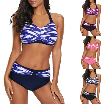 

JAYCOSIN Women's Two Piece Filled Bra Sexy Stripe Split Large Size Bathing Female Summer Lingerie Beachwear Polyester 19Nov26