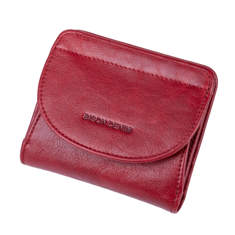 BISON DENIM Genuine Leather Wallet Women Fashion Card Holder Wallet Female Coin Purse Mini Clutch Money Bag For Girls B3274