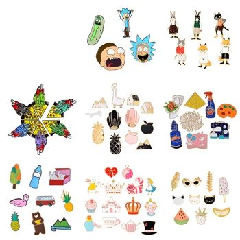 

4-14pcs/set Cartoon Brooch set Collection Soft Enamel Pin Buckle Animal Pizza Fruit Travel Brooches Pins Badges Wholesale