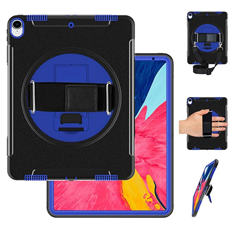 Blue with strap Детский безопасный противоударный чехол для iPad Pro 12,9 дюйма, чехол 3-го поколения с вращающейся на 360 Подставкой, ремешком на плечо FTL03 - Цвет: Blue with strap