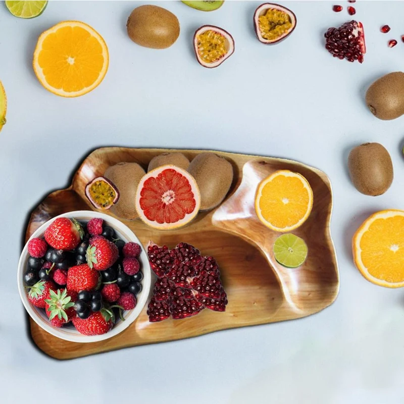 Innovative Root Carving Fruit Plate Snack Tray Wooden Food Storage Tray Kitchen Parlor Nut Snack Candy Organizer 4 Compartments