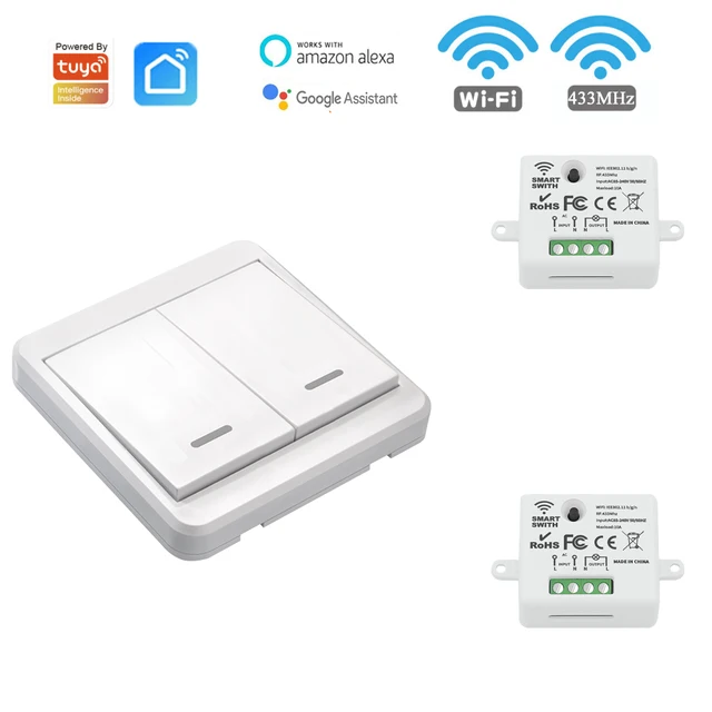 WiFi Smart Home Light Switch 220V Tuya Remote Control Timer Relay Module 433MHz Wireless Push Button Switch For Socket,LED ONOFF 2R 1WP092
