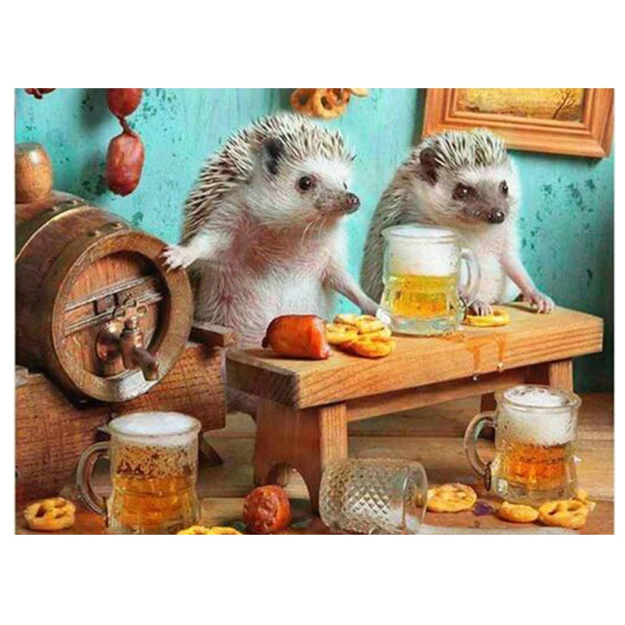 

full square round Diy 5d Diamond Embroidery Hedgehog beer cartoon picture mosaic Diamond Painting Cross Stitch Rhinestone YG1150